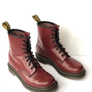 Dr. Martens 1460 Smooth Leather lace up boots in Cherry Red, size 7.